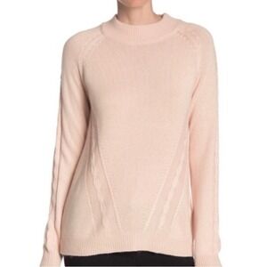 Nanette Lepore Cashmere CableKnit Mock Sweater Large Pink cabin cottagecore